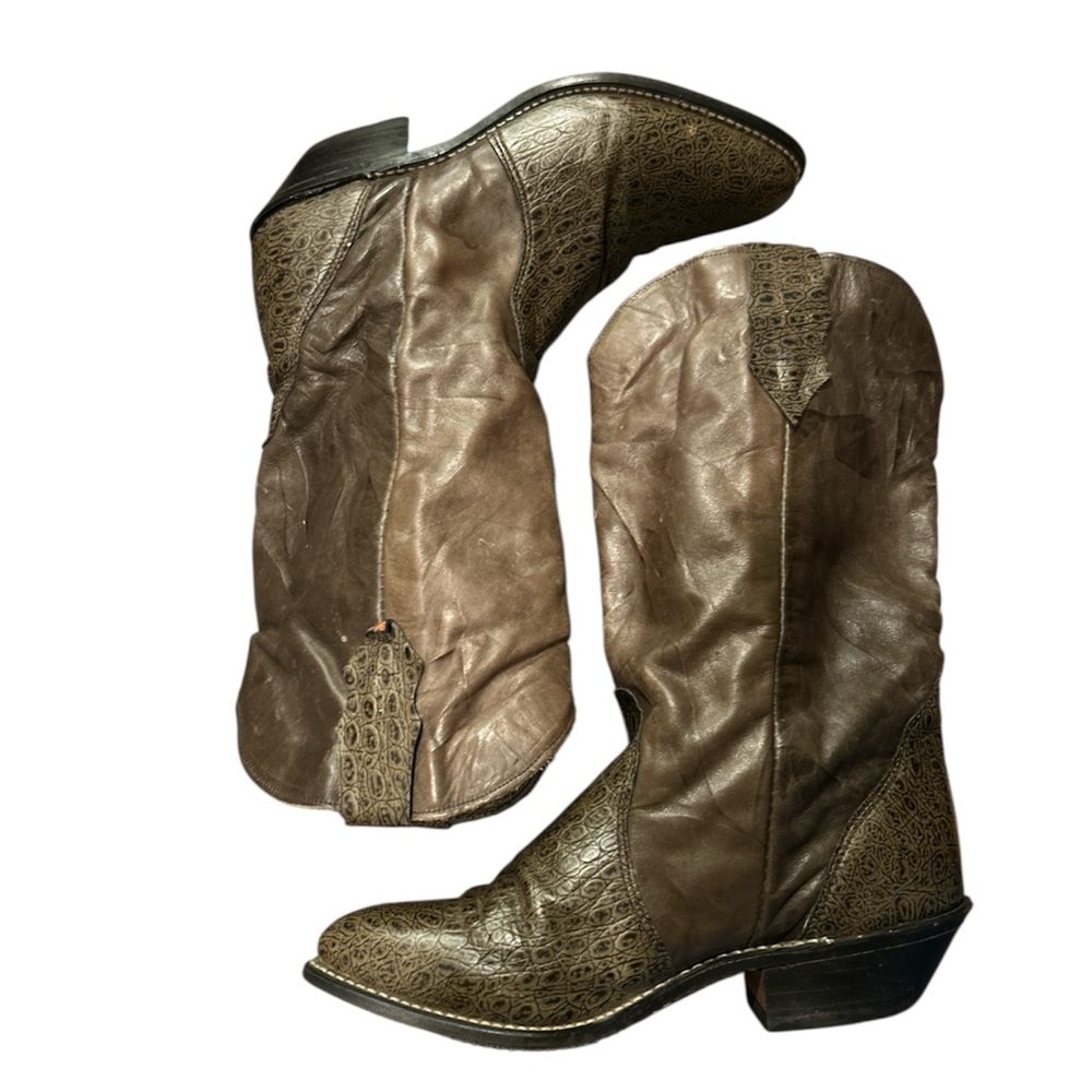 Vintage Rodeo Drive Western Cowboy Boots Crock Embossed Bronze Women’s Size 8M